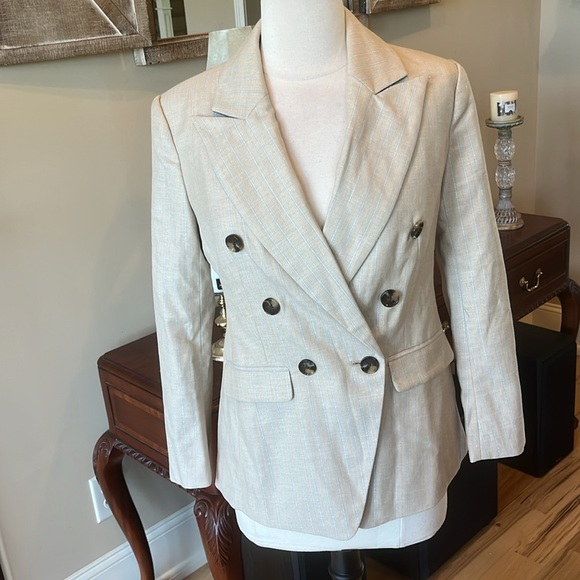 Banana Republic Blazer New Beige with Thin Silvery Blue White Stripe - Picture 5 of 16